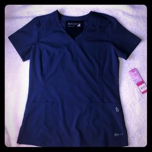 White Cross Fit Scrub Top Navy Size S
